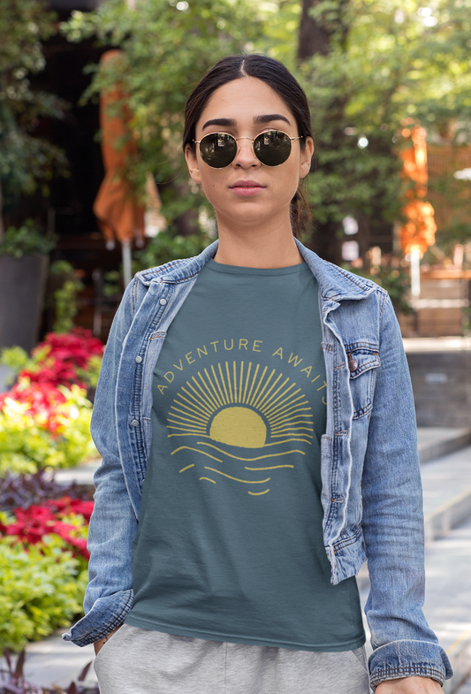 "Adventure Awaits" Unisex T-Shirt – Softstyle Tee for Travel and Outdoor Enthusiasts